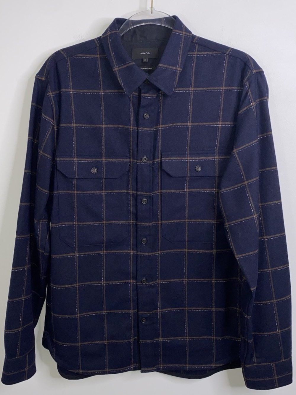 Vince Men's Blue Windowpane Button-up Wool Shirt Jacket Coat Size M Unlined